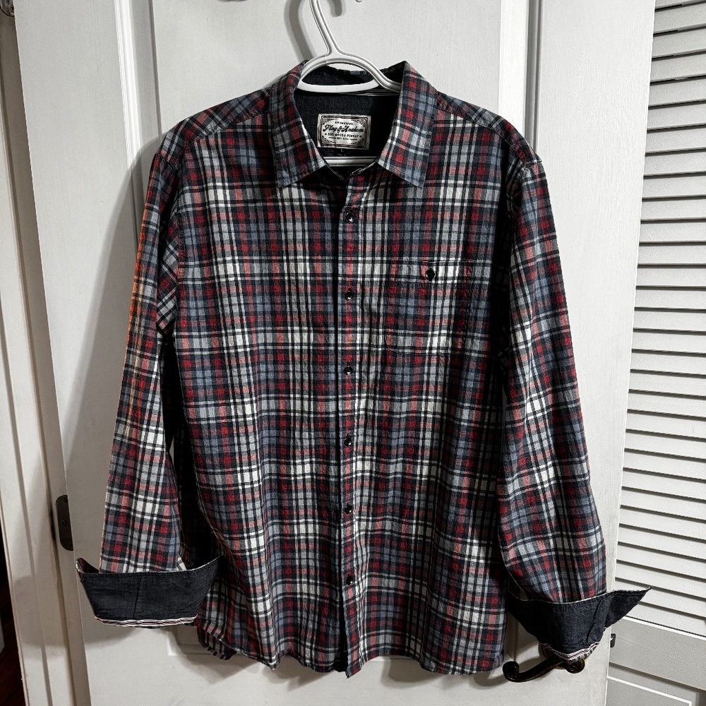 Button Down Flag and Anthem Plaid Shirt Large